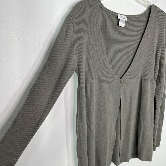 Eileen Fisher Gray 100% Wool one Button Cardigan Sweater Size M - Picture 4 of 6